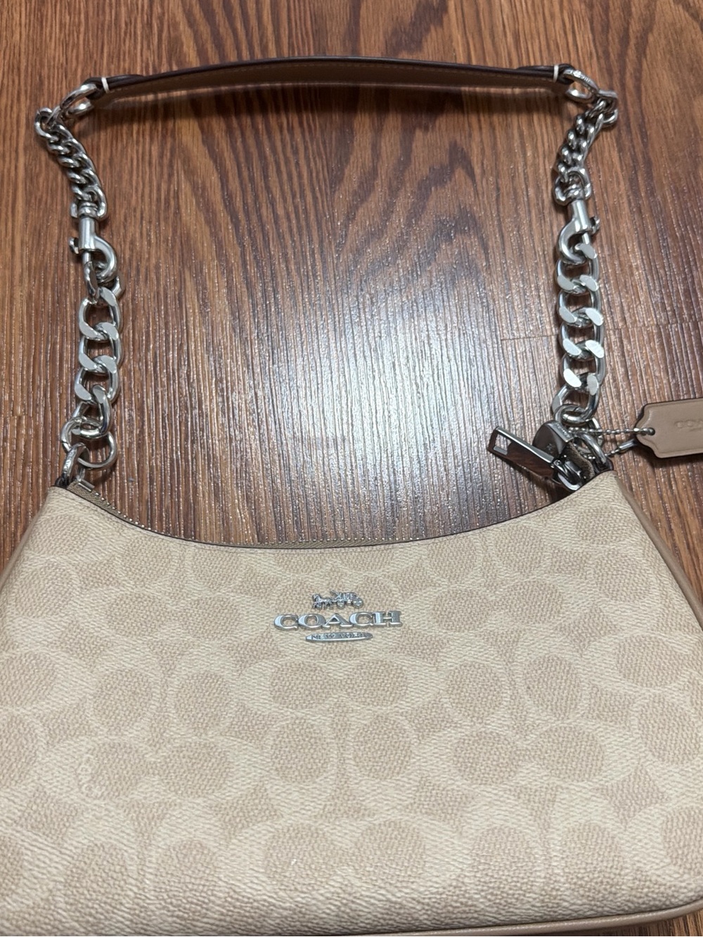 Coach Terri Signature Canvas Shoulder Bag in Beige
